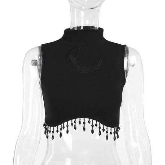 Moon Graphic Sleeveless Top for Women – Trendy Casual Style: Black Top / S (US 2-4/EU 34-36) - Ashley’s Emporium