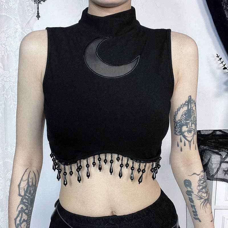 Moon Graphic Sleeveless Top for Women – Trendy Casual Style: Black Top / S (US 2-4/EU 34-36) - Ashley’s Emporium