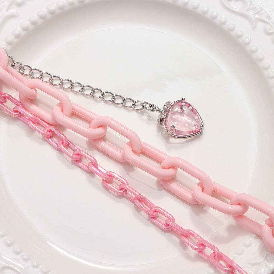Pink Strawberry Acrylic Belt Chain Cute Trendy Double Layer Waist Chain: Pink Strawberry PC