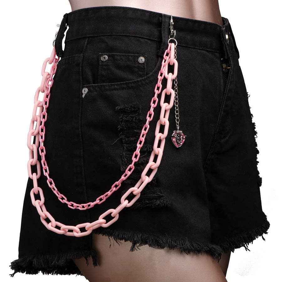 Pink Strawberry Acrylic Belt Chain Cute Trendy Double Layer Waist Chain: Pink Strawberry PC