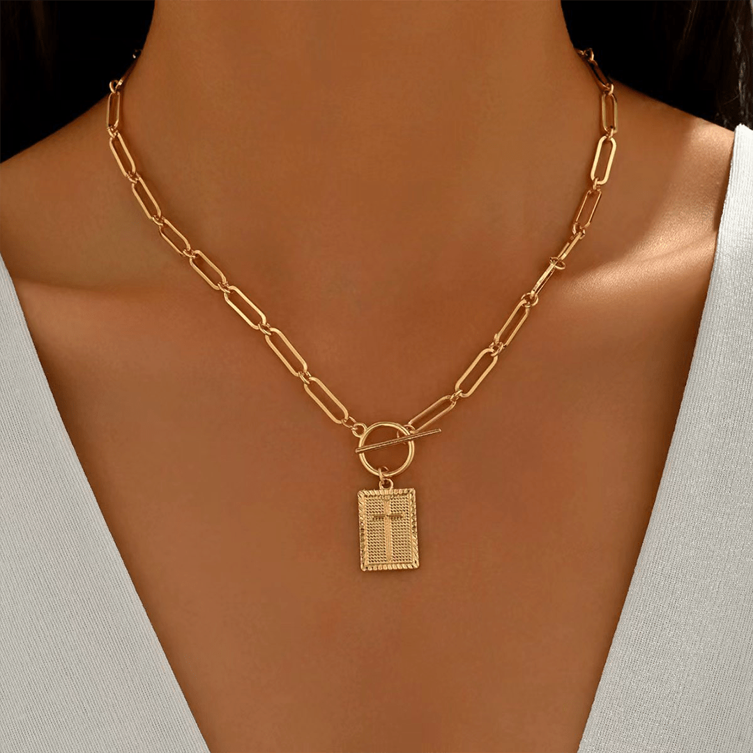 Vintage Cross OT Clasp Luxury Necklace ZK4448: Gold / One Size - Ashley’s Emporium