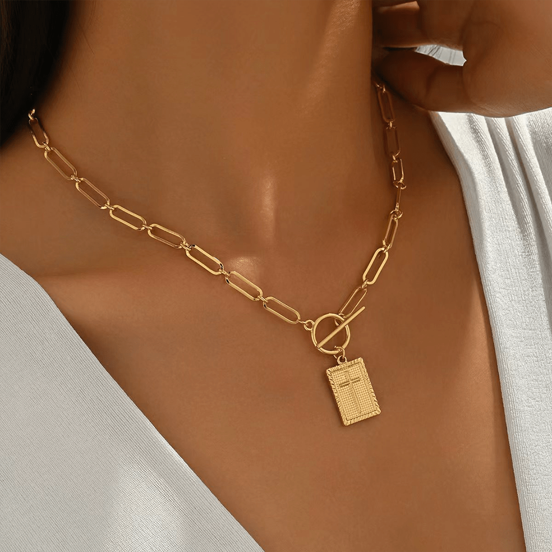 Vintage Cross OT Clasp Luxury Necklace ZK4448: Gold / One Size - Ashley’s Emporium