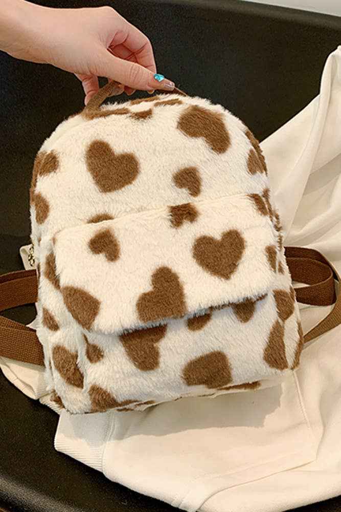 Western Cow Print Fleece Backpack ZK166: Brown / One Size - Ashley’s Emporium