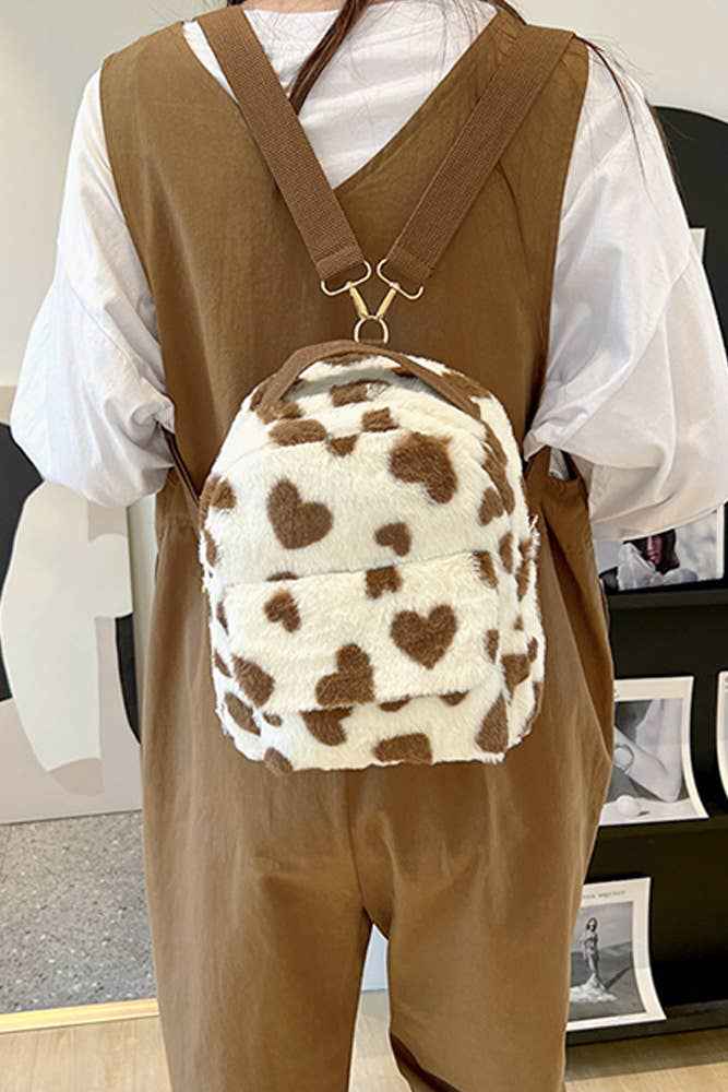 Western Cow Print Fleece Backpack ZK166: Brown / One Size - Ashley’s Emporium