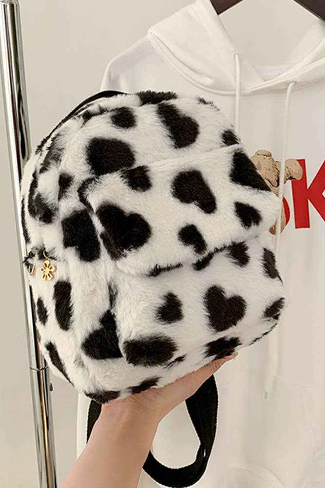 Western Cow Print Fleece Backpack ZK166: Brown / One Size - Ashley’s Emporium