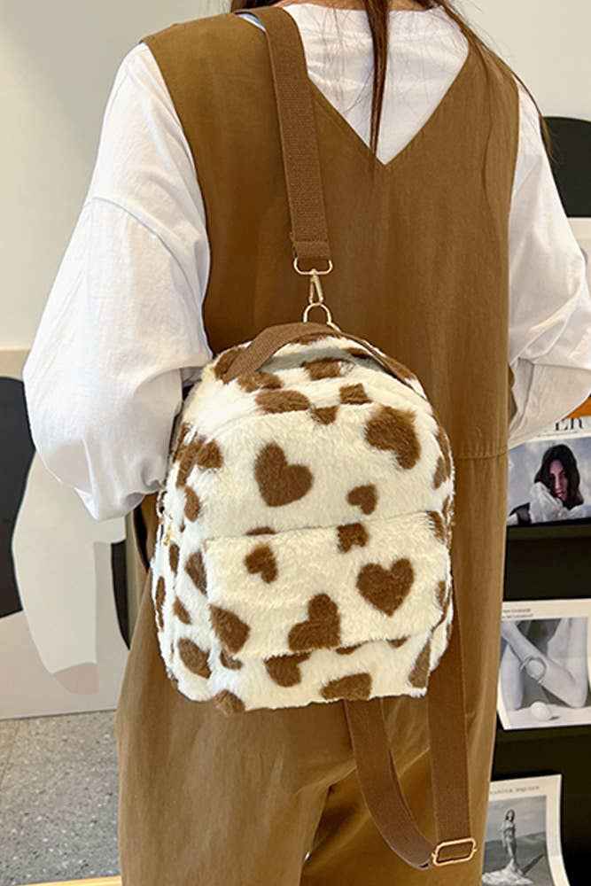 Western Cow Print Fleece Backpack ZK166: Brown / One Size - Ashley’s Emporium