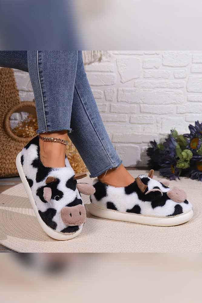 Western Cow Print Fleece Slipper ZK1962: Multi / 36-37