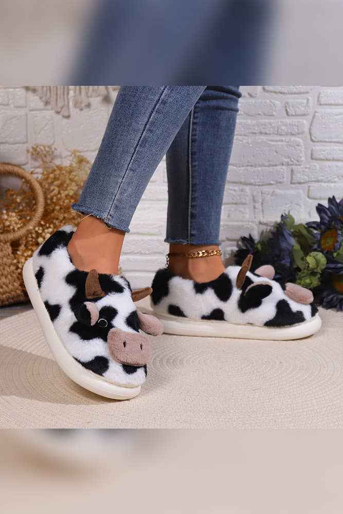 Western Cow Print Fleece Slipper ZK1962: Multi / 40-41