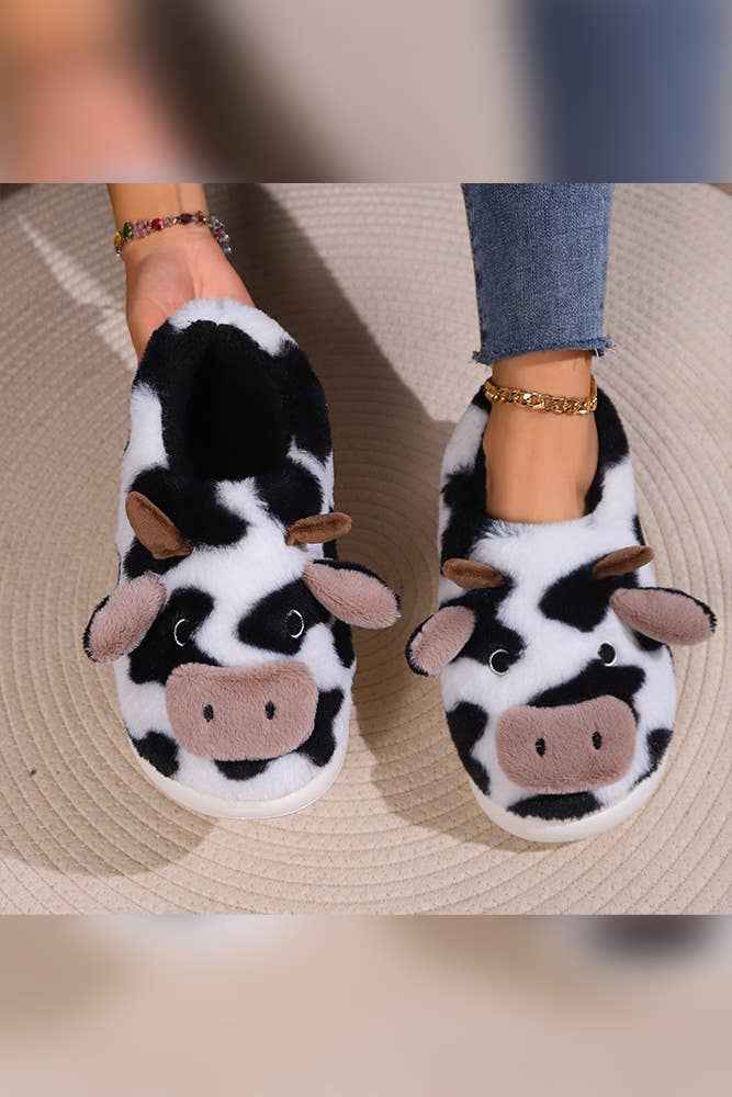 Western Cow Print Fleece Slipper ZK1962: Multi / 40-41
