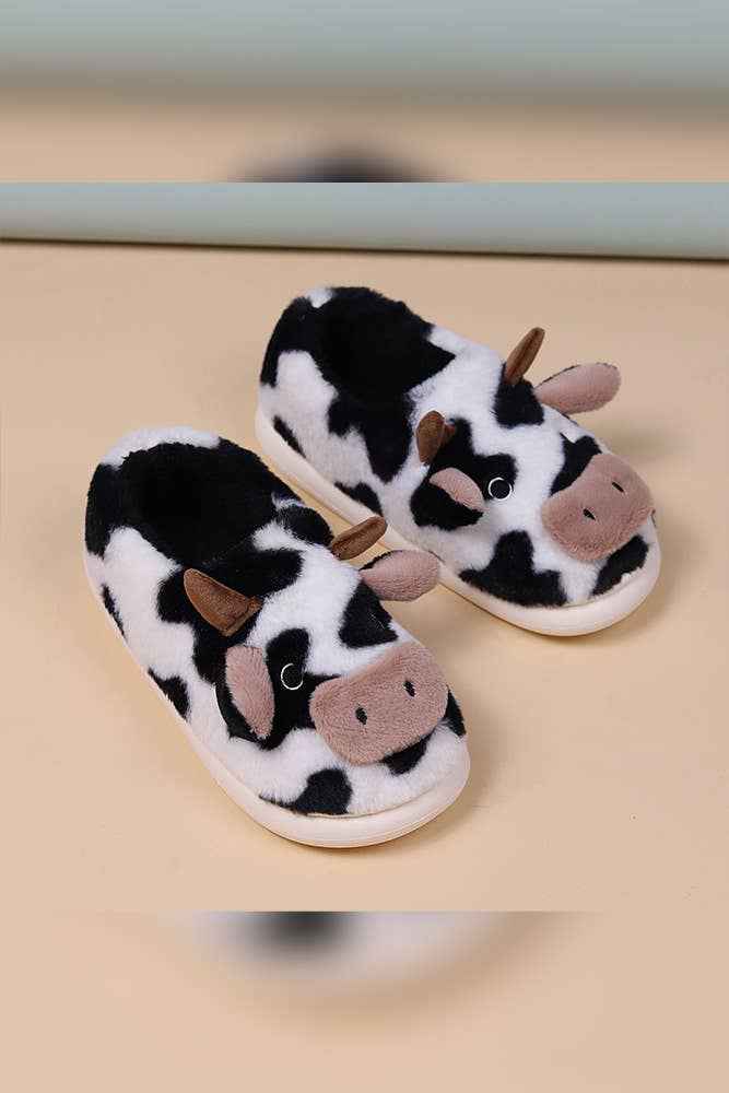 Western Cow Print Fleece Slipper ZK1962: Multi / 40-41